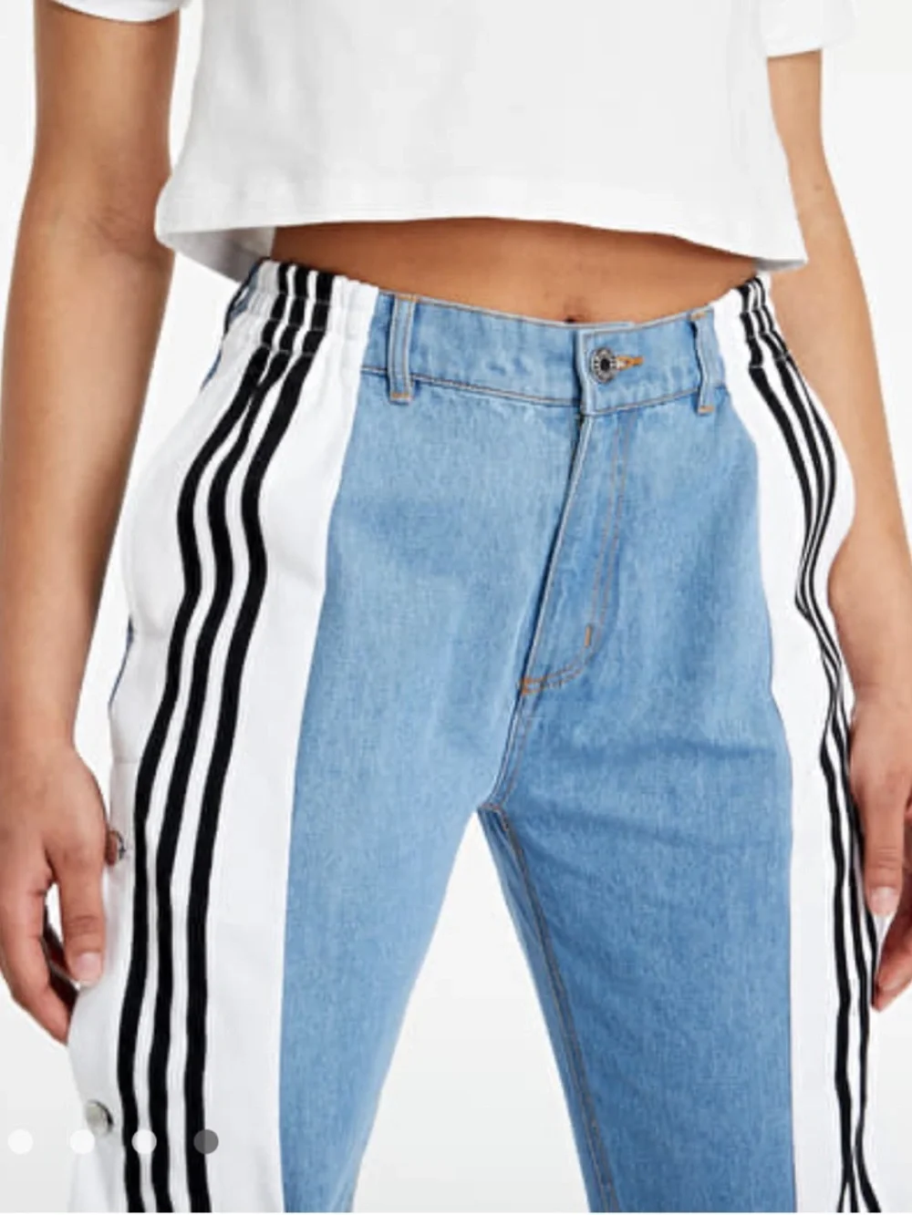 Adidas Denim Adibreak Pants Blue Snap Side Stripe Track Jeans Women S 25x29 - Picture 4 of 16